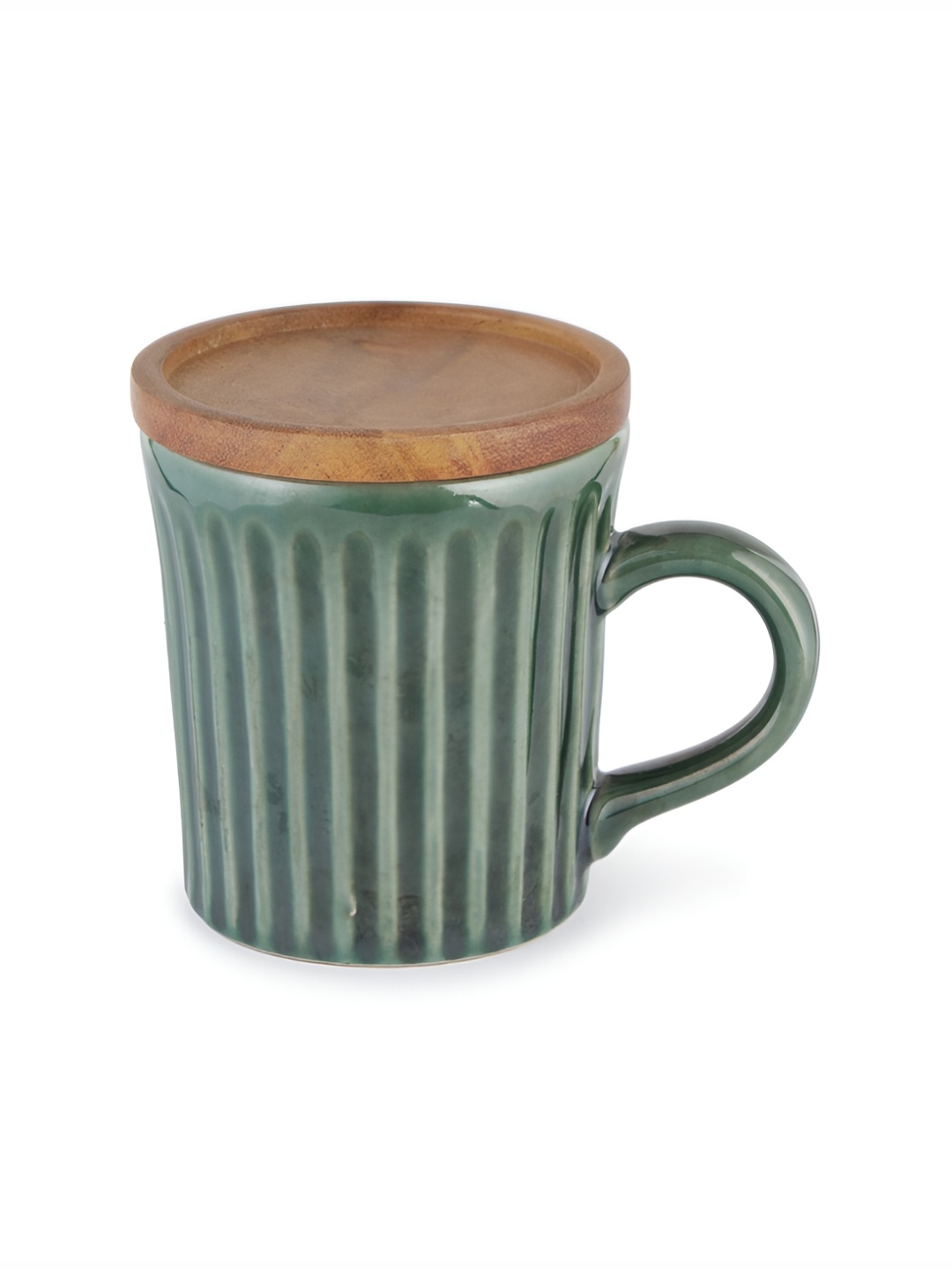 

Fabindia Green Textured Ceramic Matte Mug With Lid 200 ml