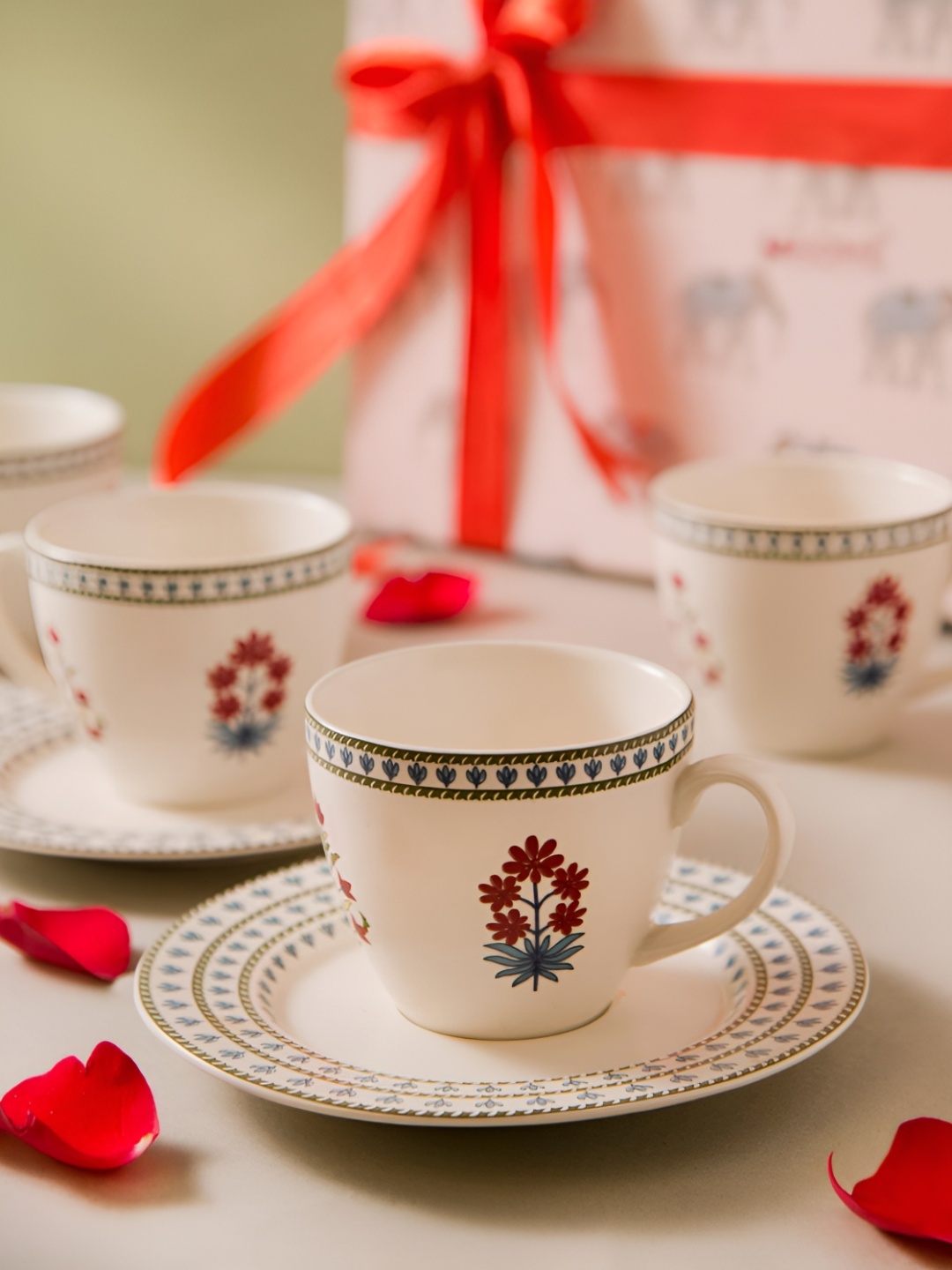 

Fabindia White & Red 8Pcs Printed Ceramic Matte Cups And Saucers 180ml Each