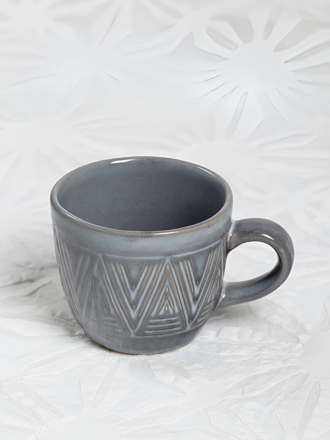 

Fabindia Grey Textured Ceramic Glossy Cup