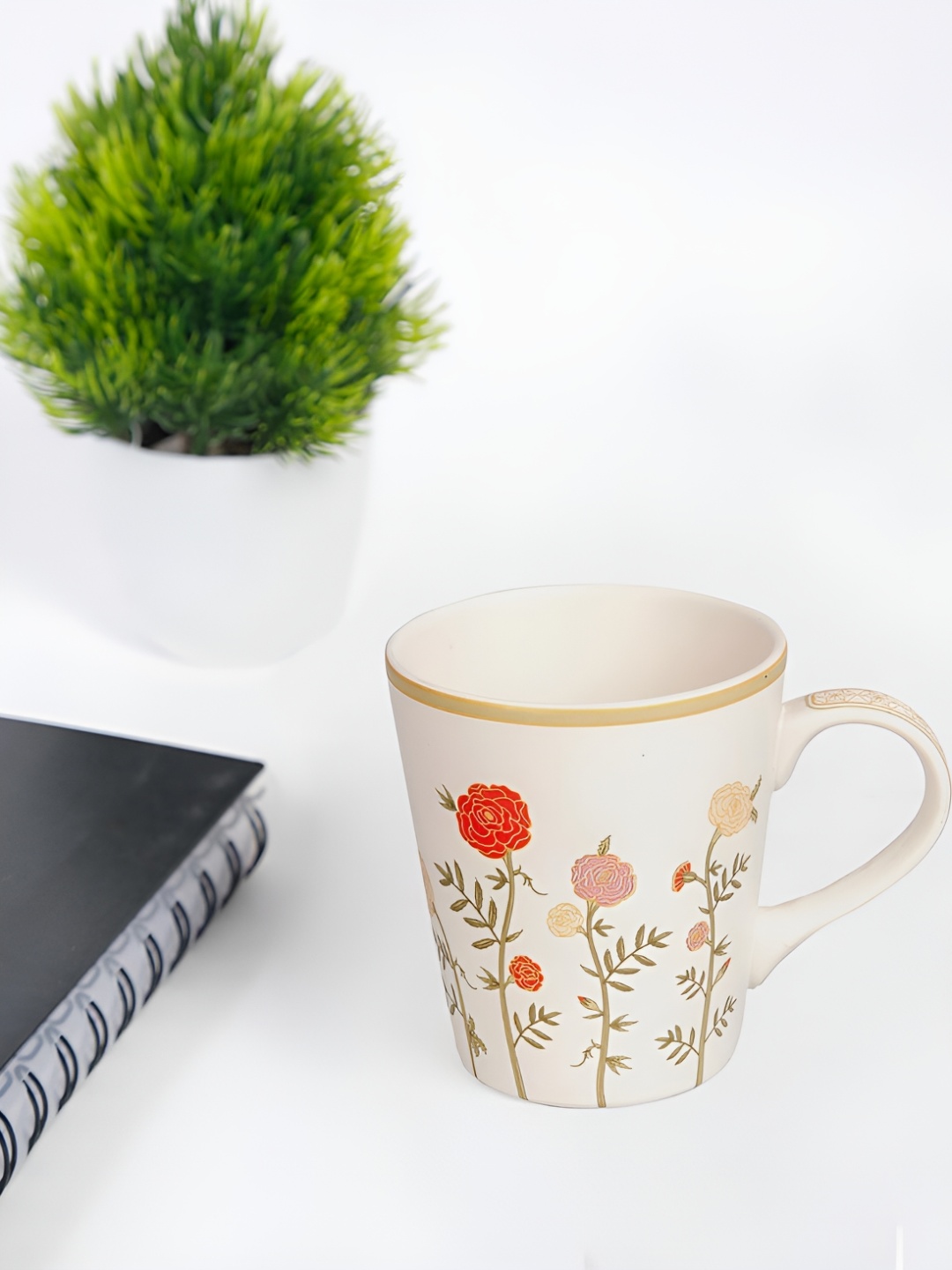

Fabindia White & Red Floral Printed Ceramic Glossy Mug 300 ml