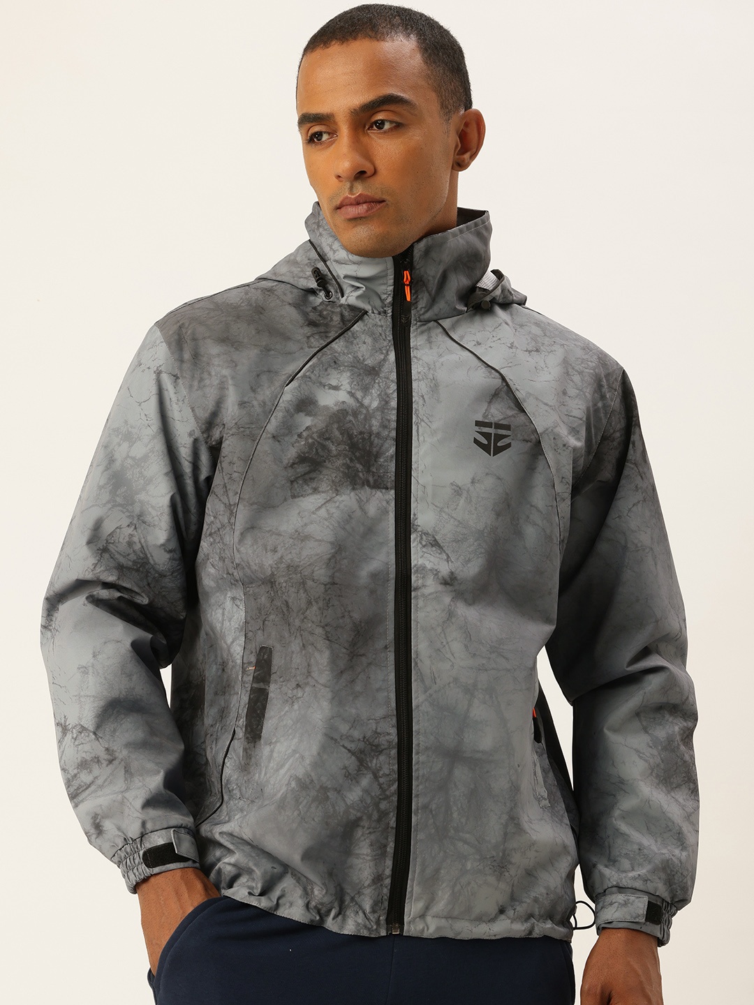 

Sports52 wear Comfort Fit Printed Hooded Rain Jacket, Grey