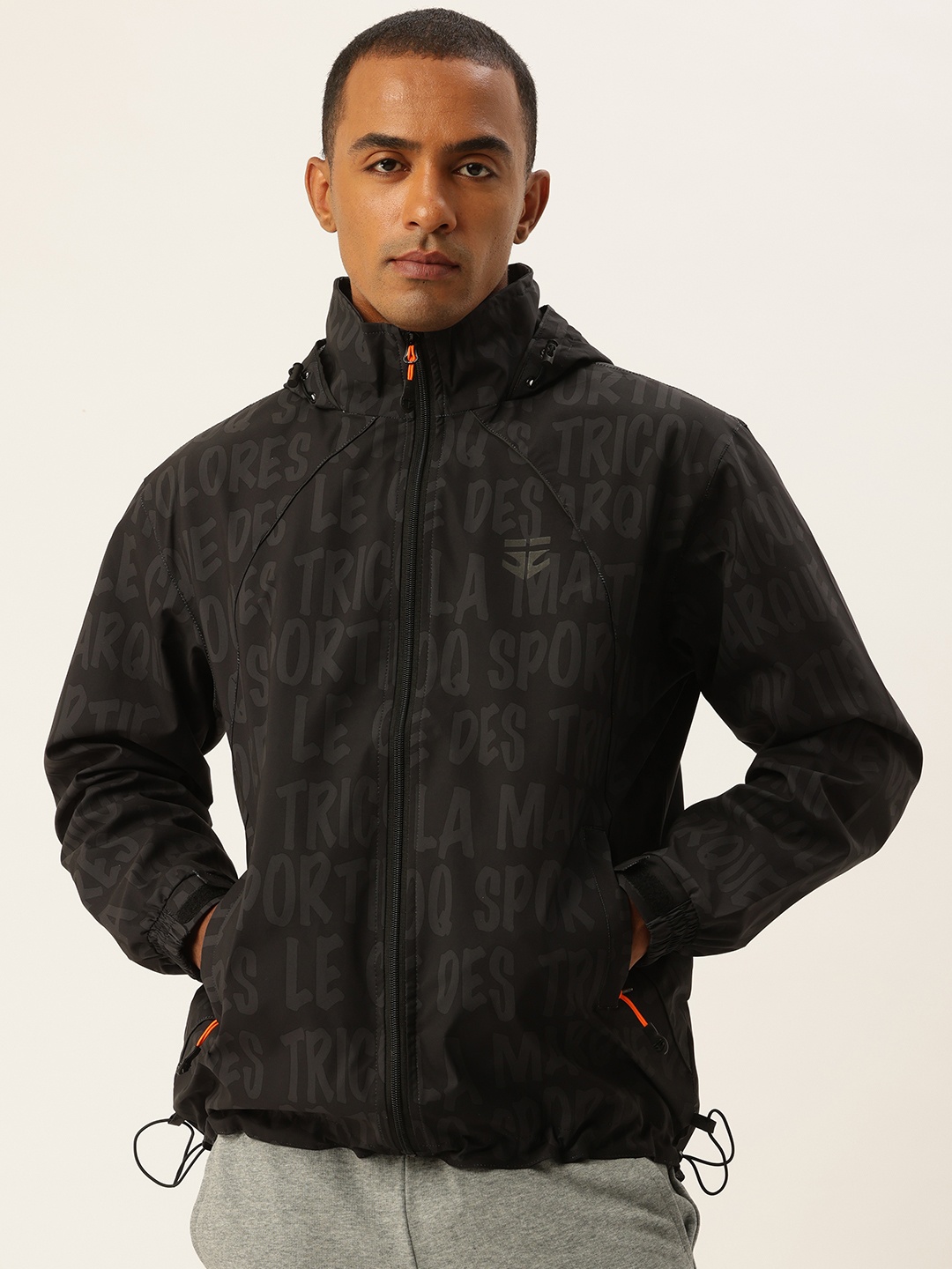 

Sports52 wear Printed Comfort Fit Hooded Rain Jacket, Black