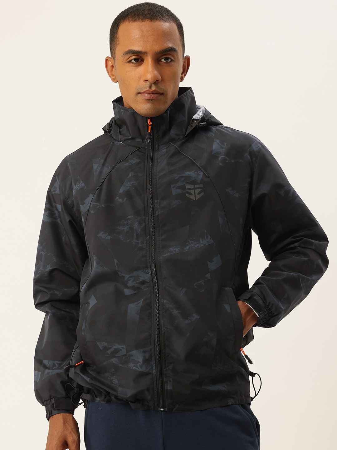 

Sports52 wear Comfort Fit Printed Hooded Rain Jacket, Black