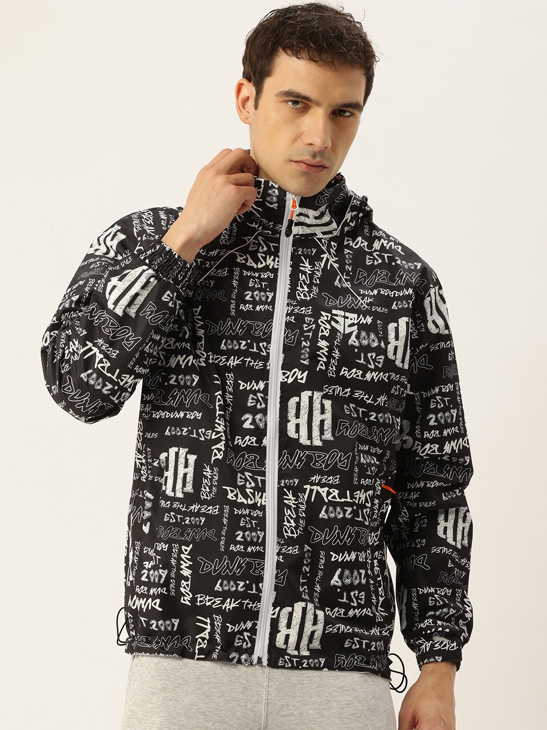 

Sports52 wear Comfort Fit Printed Hooded Rain Jacket, Black