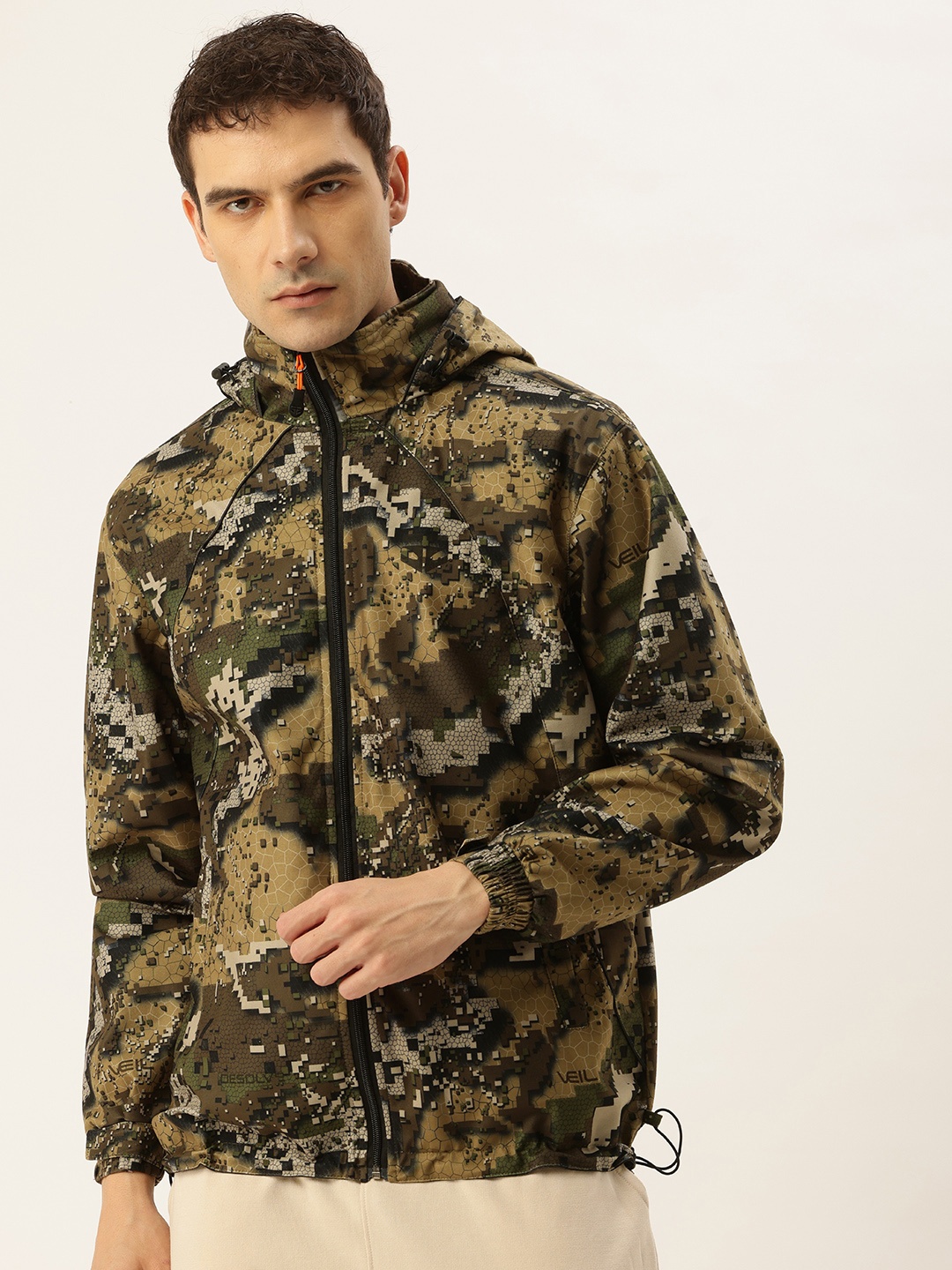 

Sports52 wear Comfort Fit Printed Hooded Rain Jacket, Olive