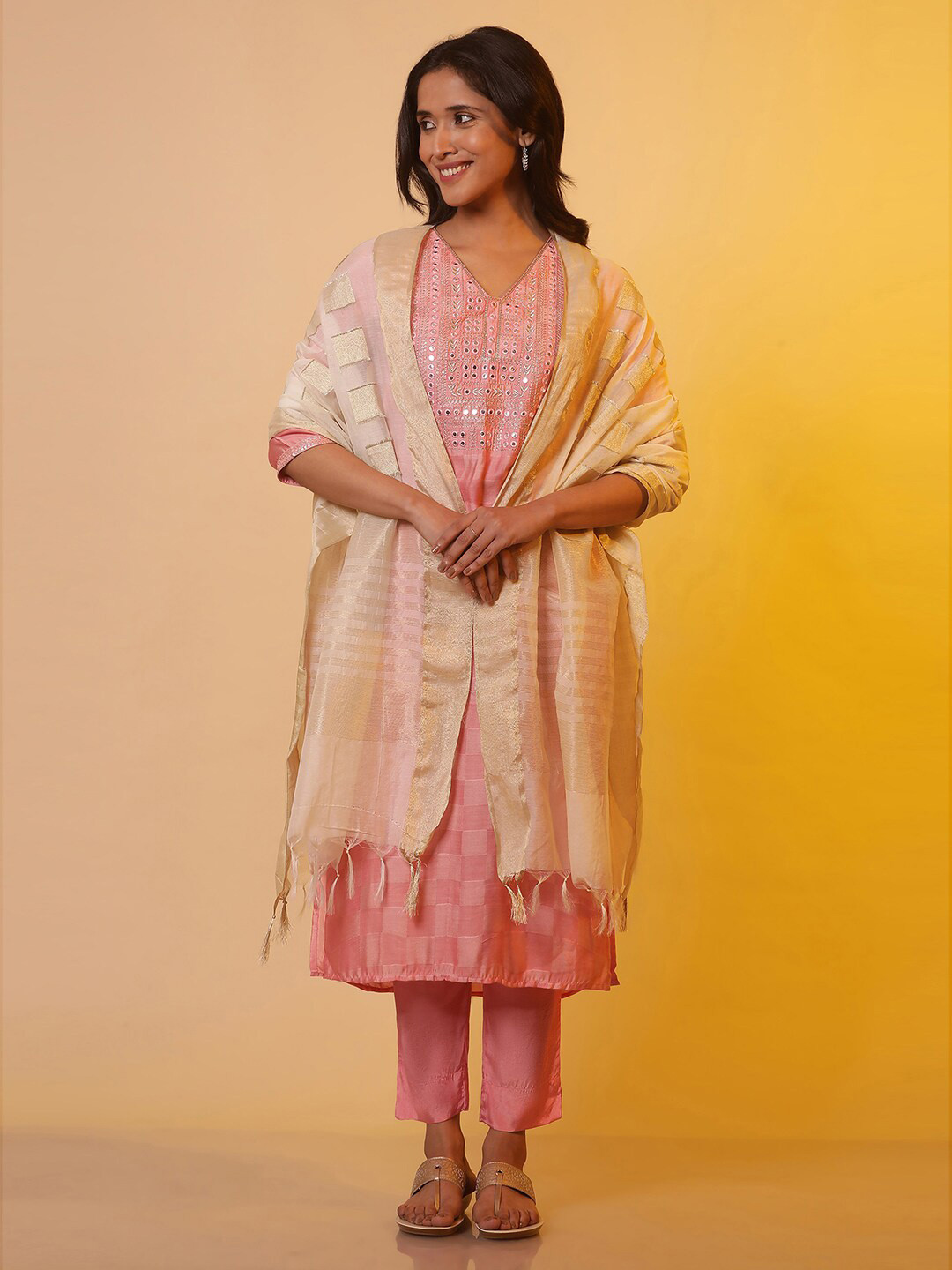

AURELIA Geometric Woven Design Dupatta, Off white