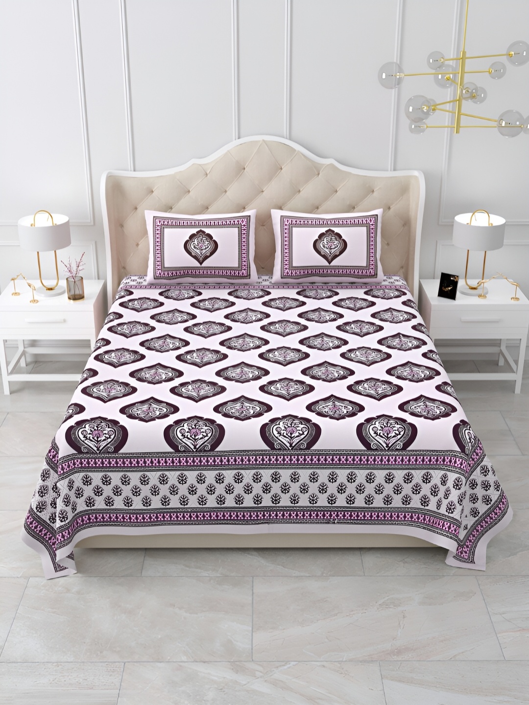 

DOLLIFI Pink Floral Printed Cotton 180 TC Queen Bedsheet with 2 Pillow Covers