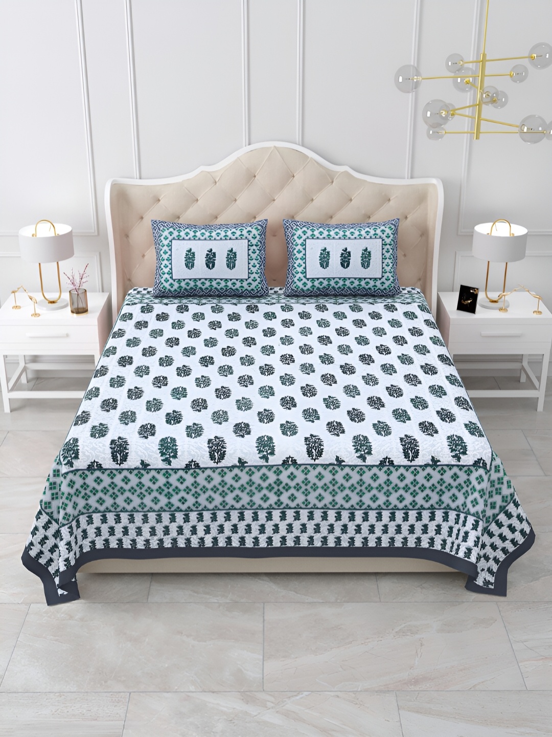 

DOLLIFI Grey Floral Printed Cotton 180 TC Queen Bedsheet with 2 Pillow Covers