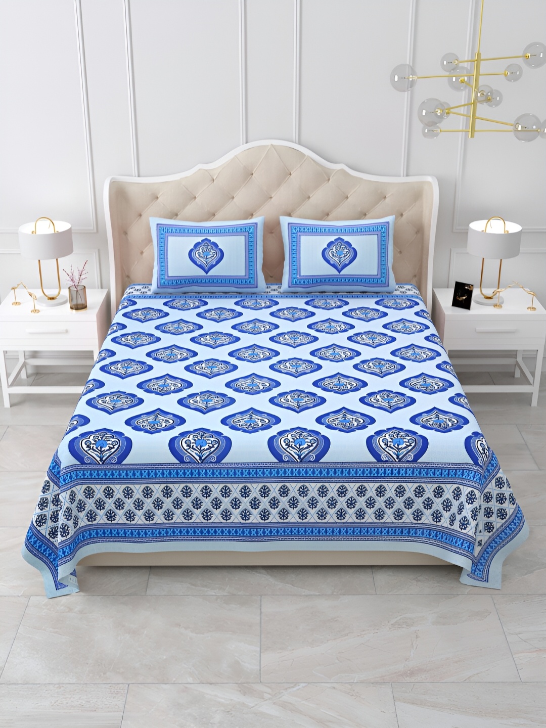 

DOLLIFI Blue Floral Printed Cotton 180 TC Queen Bedsheet with 2 Pillow Covers