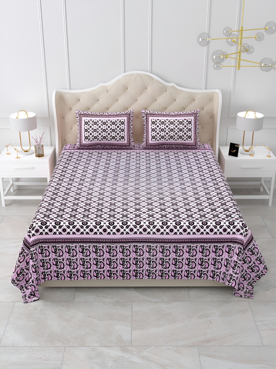 

DOLLIFI Pink Floral Printed Cotton 180 TC Queen Bedsheet with 2 Pillow Covers
