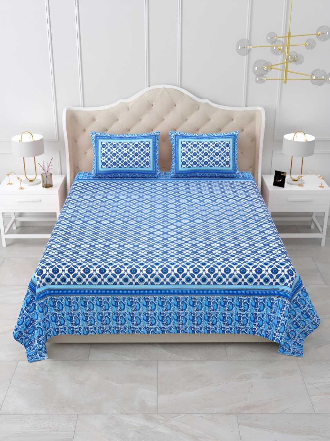 

DOLLIFI Blue Floral Printed Cotton 180 TC Queen Bedsheet with 2 Pillow Covers