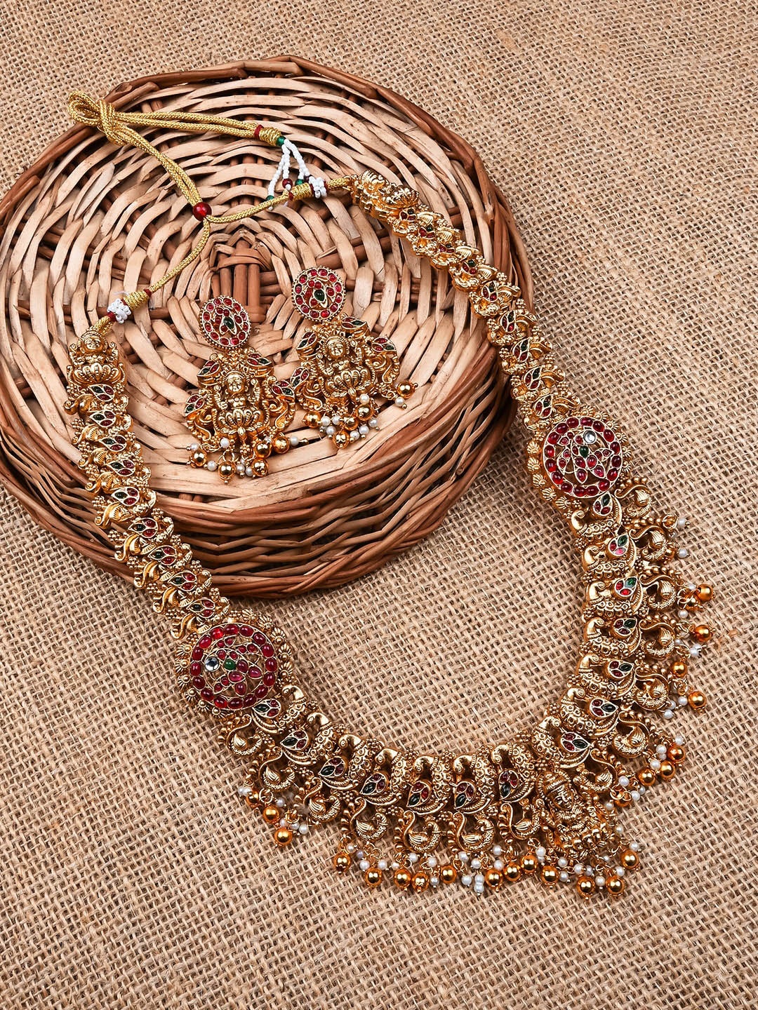 

StileAdda Gold-Plated Stone Studded Beaded Jewellery Set