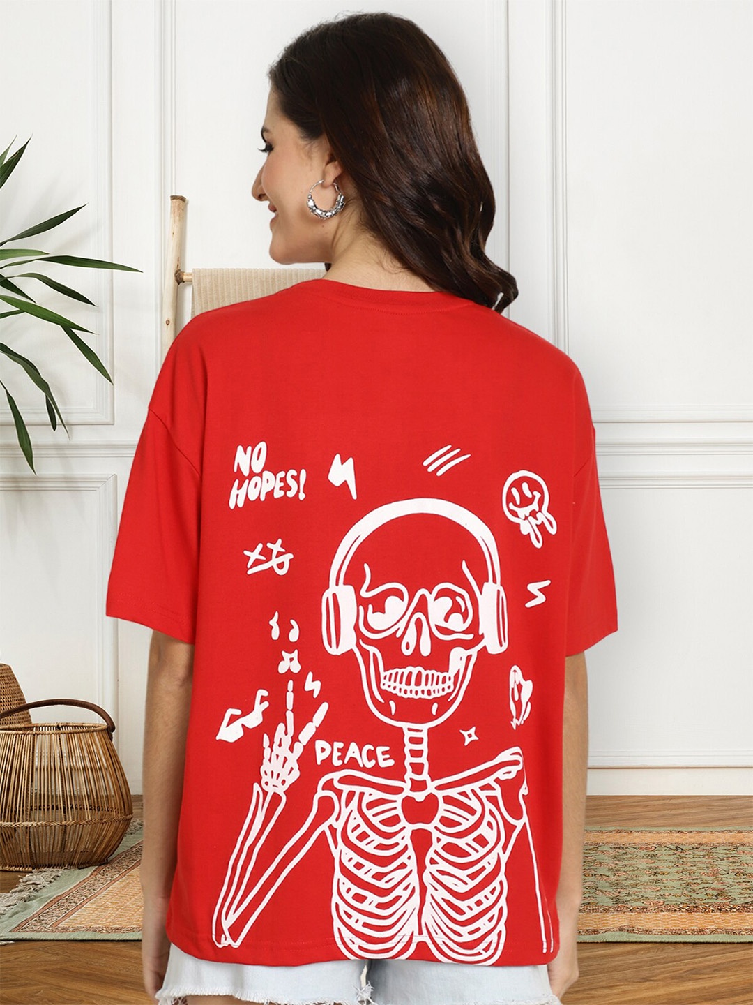 

BAESD Graphic Printed Round Neck Short Sleeves Cotton Oversized T-shirt, Red
