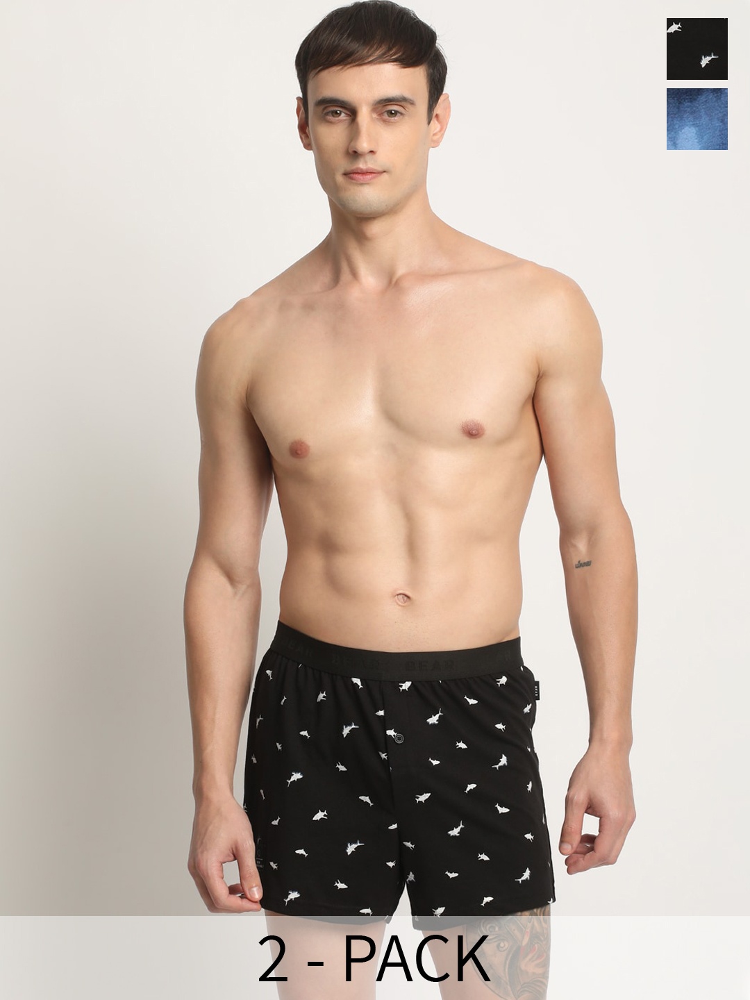 

THE BEAR HOUSE Men Pack Of 2 Printed Cotton Boxers BOX-YUE-MC, Blue