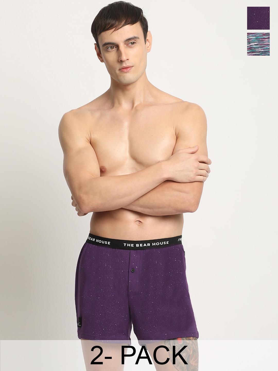 

THE BEAR HOUSE Pack Of 2 Printed Cotton Boxers BOX-TUHA-MC, Purple