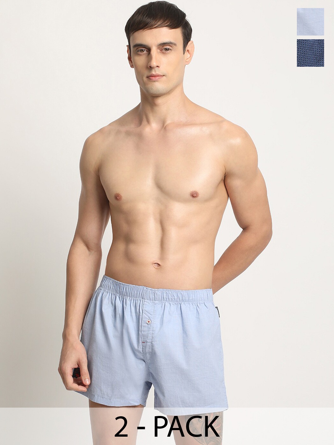 

THE BEAR HOUSE Pack of 2 Cotton Boxers, Blue