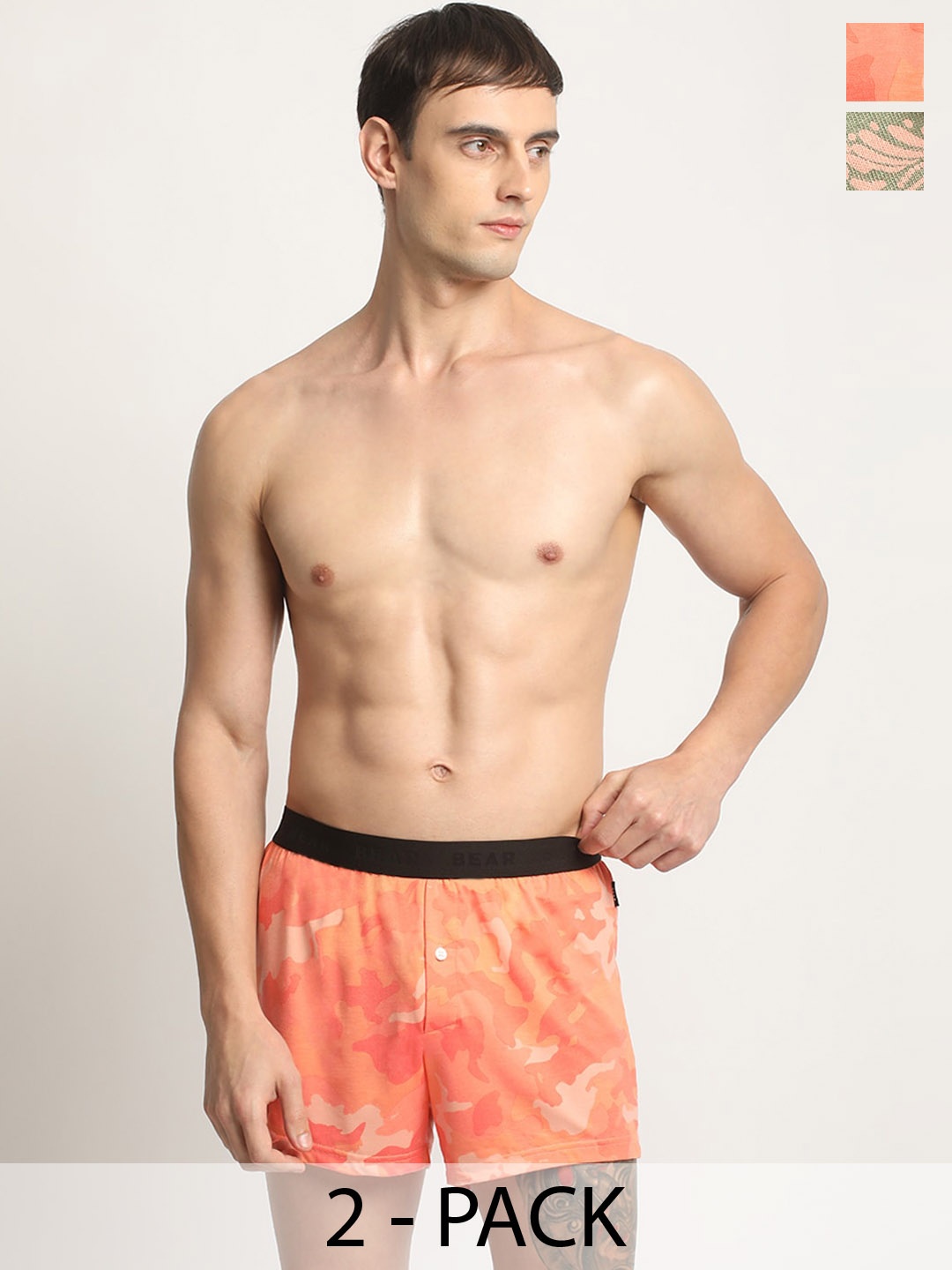 

THE BEAR HOUSE Pack Of 2 Printed Cotton Boxers BOX-BYK-MC, Orange
