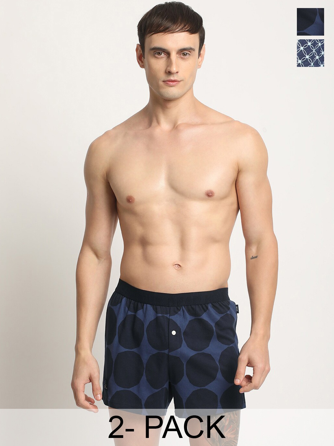 

THE BEAR HOUSE Pack Of 2 Printed Cotton Boxers BOX-ANZI-BL, Blue