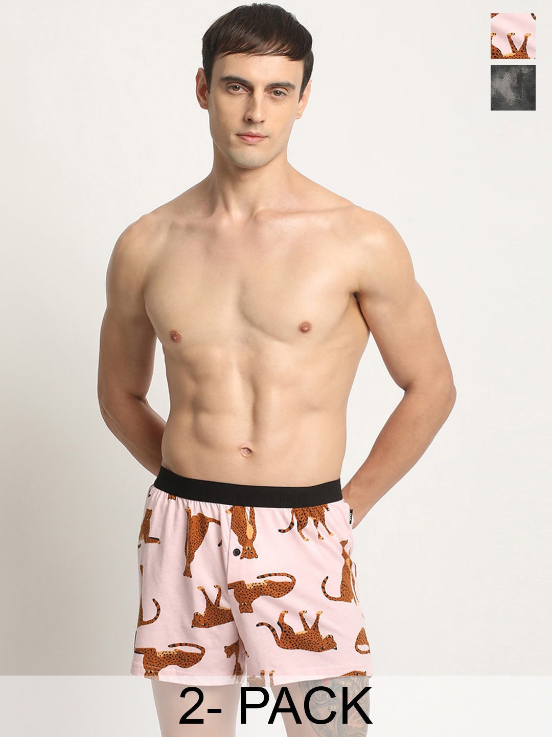 

THE BEAR HOUSE Pack Of 2 Printed Cotton Boxers BOX-FORAT-MC, Pink