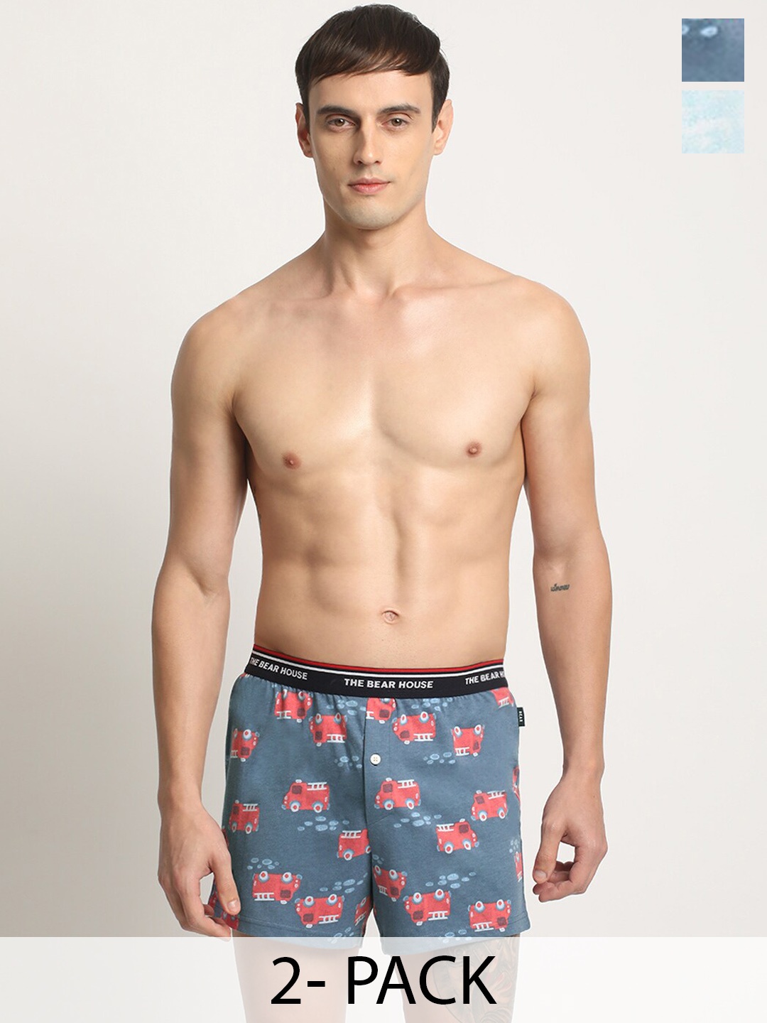 

THE BEAR HOUSE Pack Of 2 Printed Cotton Boxers BOX-BUSAS-BL, Blue
