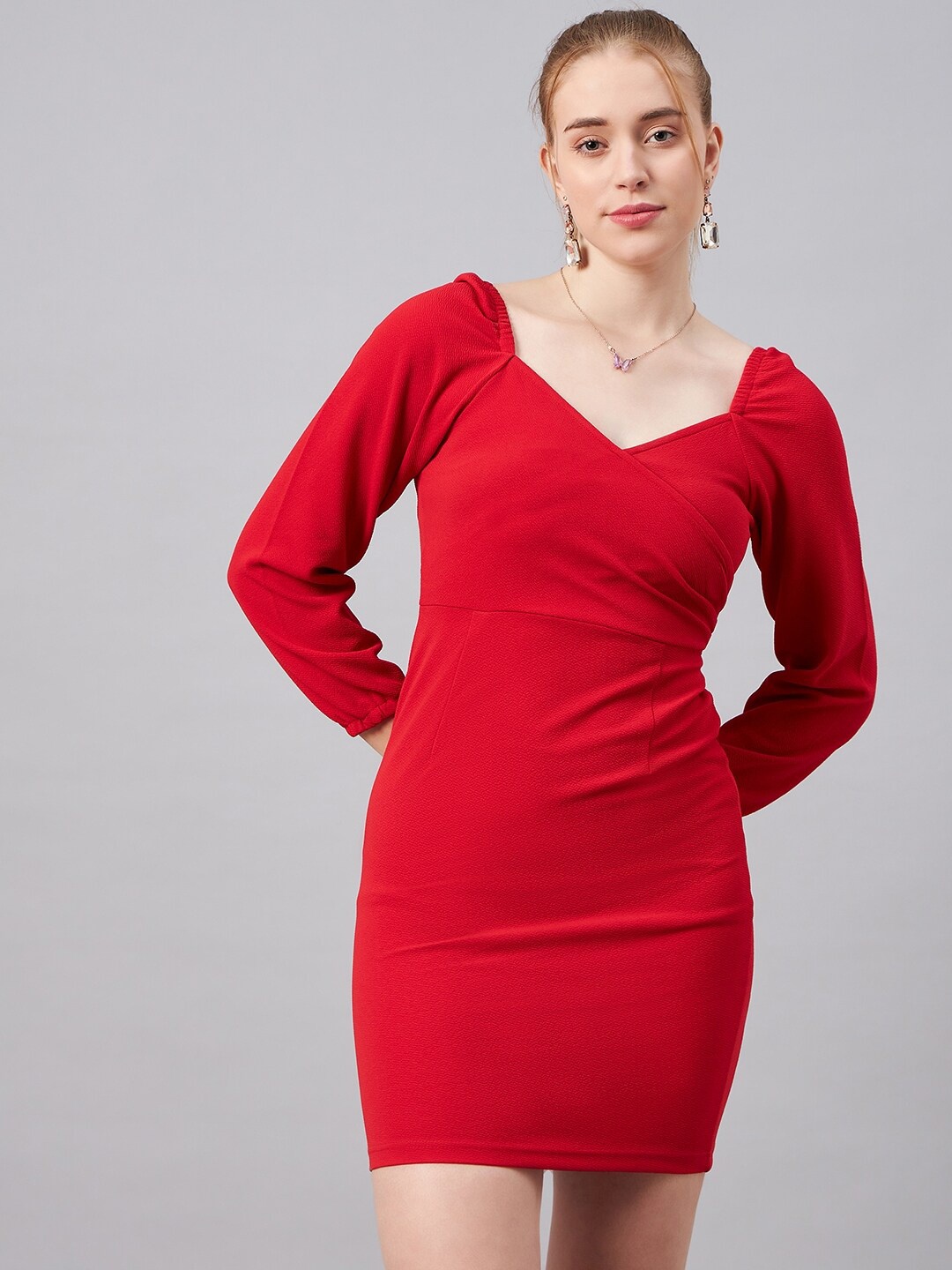 

Orchid Blues V-Neck Sheath Dress, Red