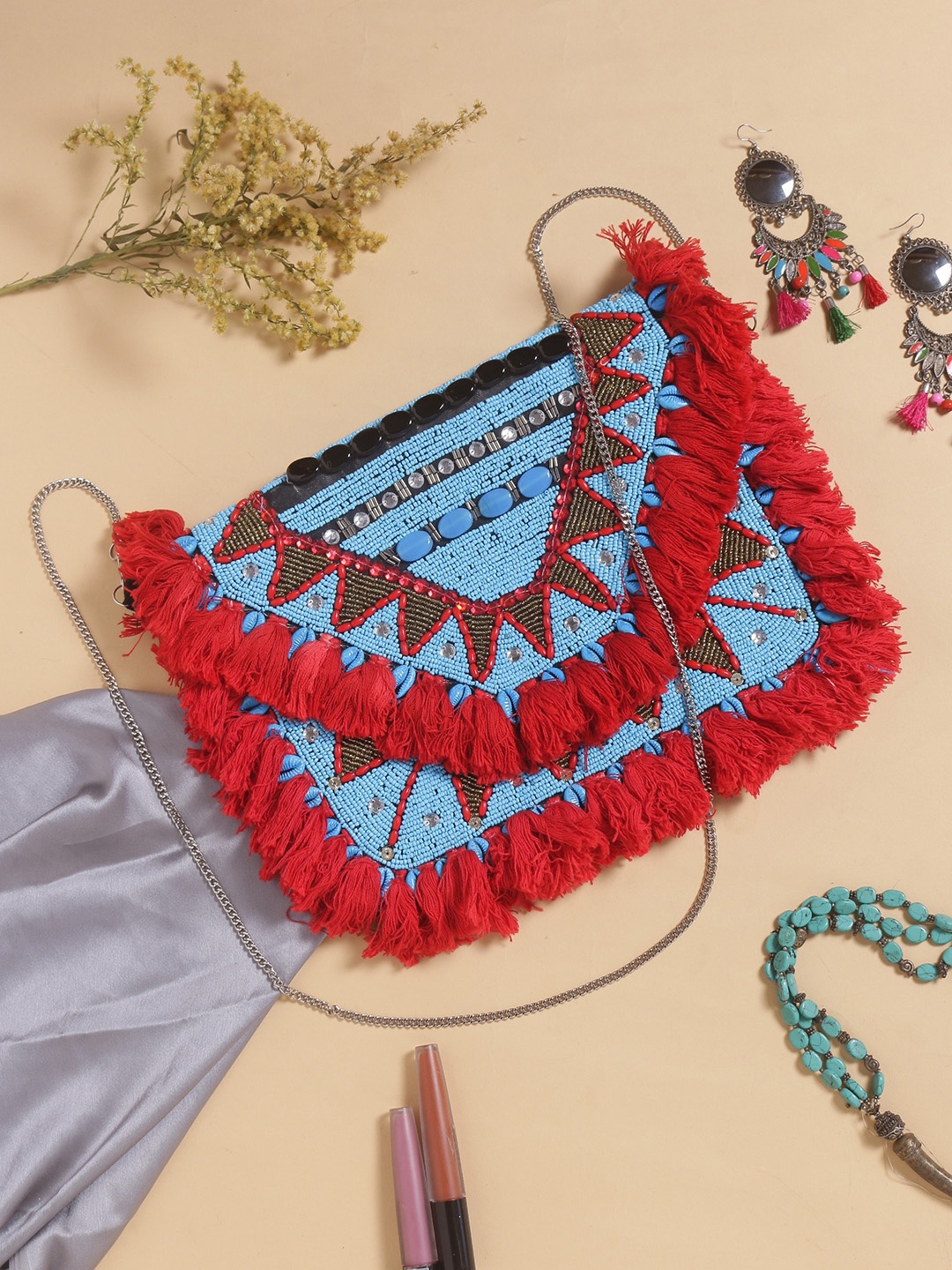 

Swisni Embellished Sling Bag, Red