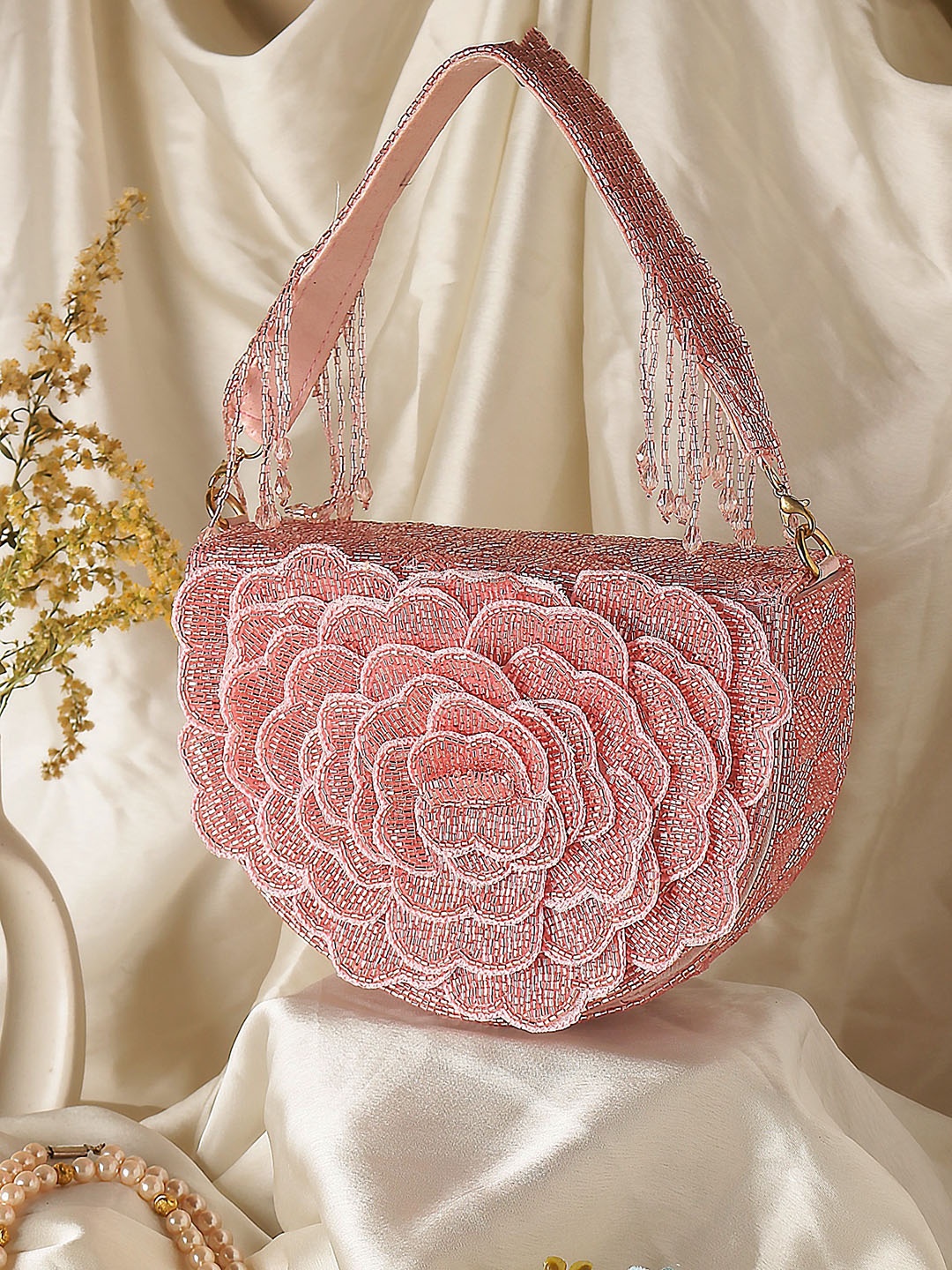 

Swisni Embellished & Fringed Shoulder Bag, Pink