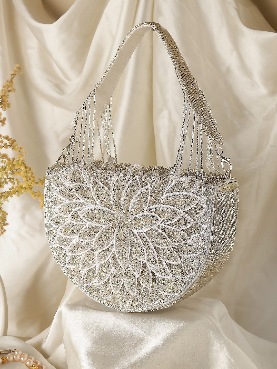 

Swisni Embellished Structured Handheld Bag, Silver