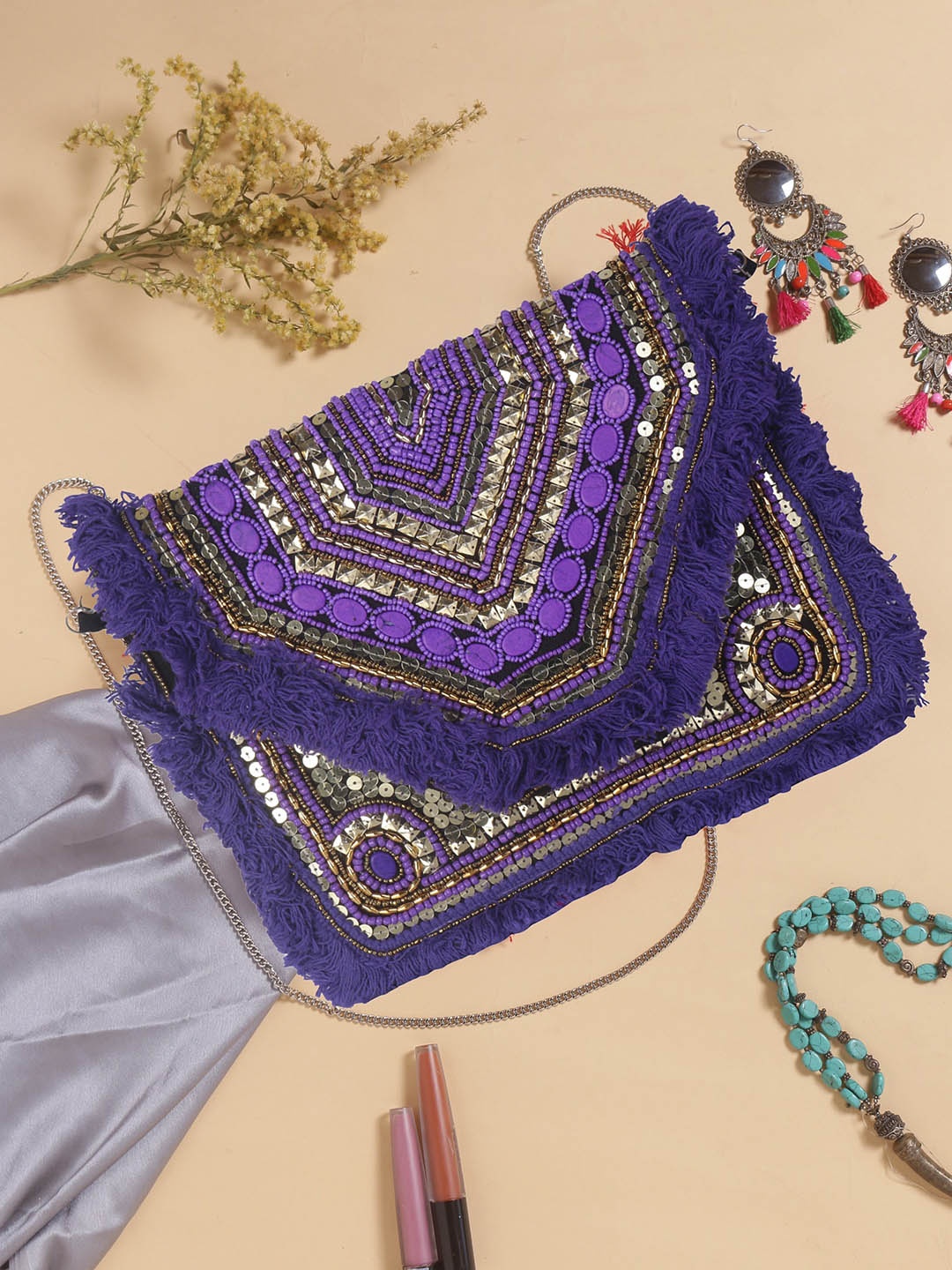 

Swisni Embellished Sling Bag, Purple