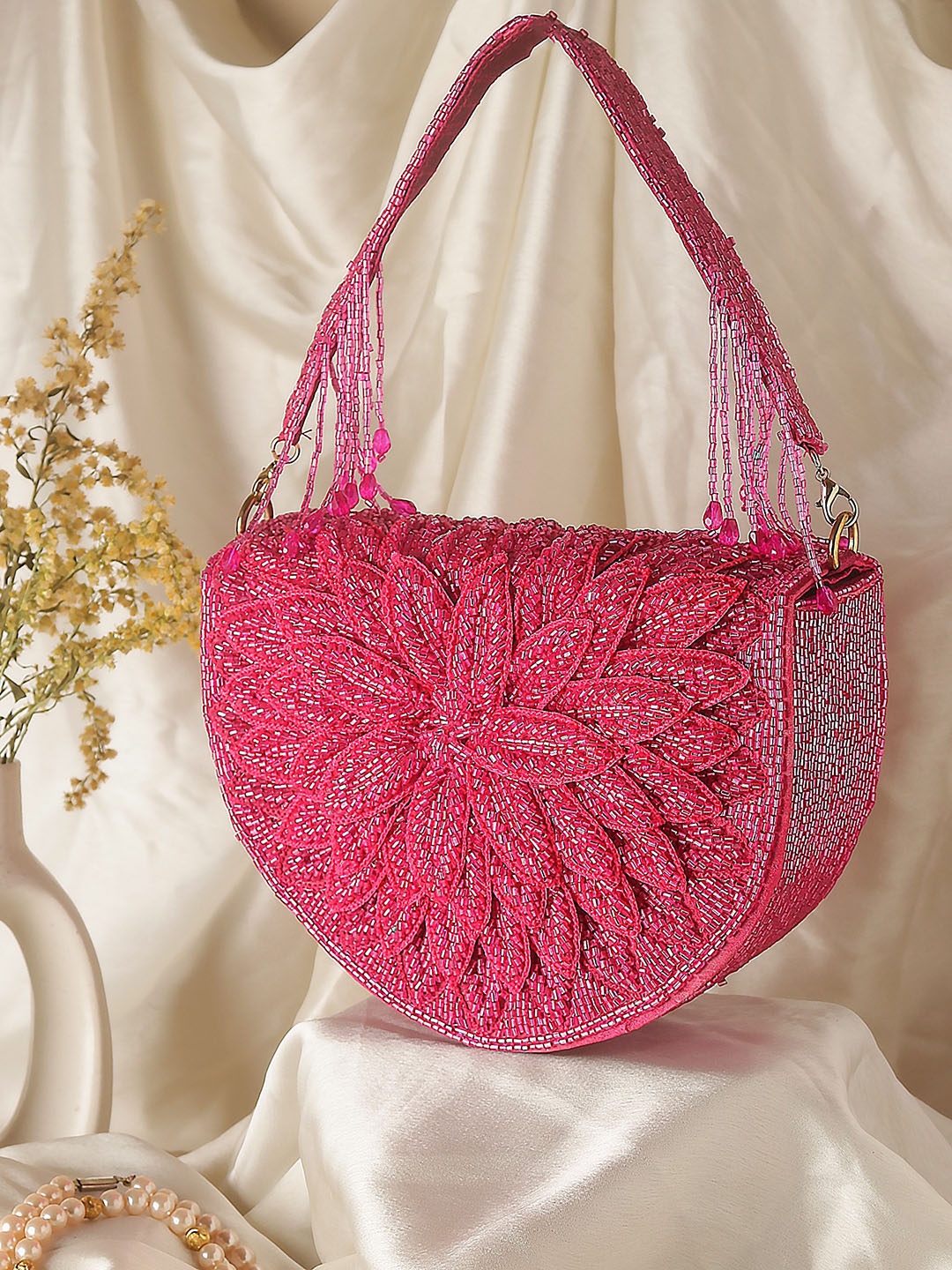 

Swisni Embellished Structured Handheld Bag, Pink