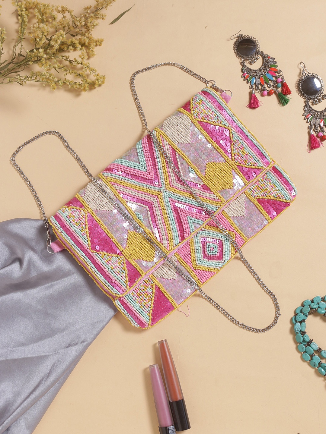 

Swisni Embellished Envelope Clutch, Pink