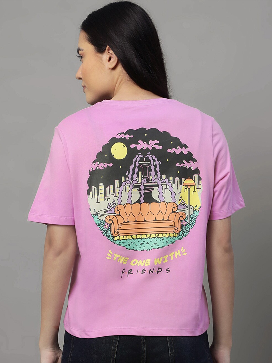 

Free Authority Friends Printed Round Neck Pure Cotton Relaxed Fit T-shirt, Pink