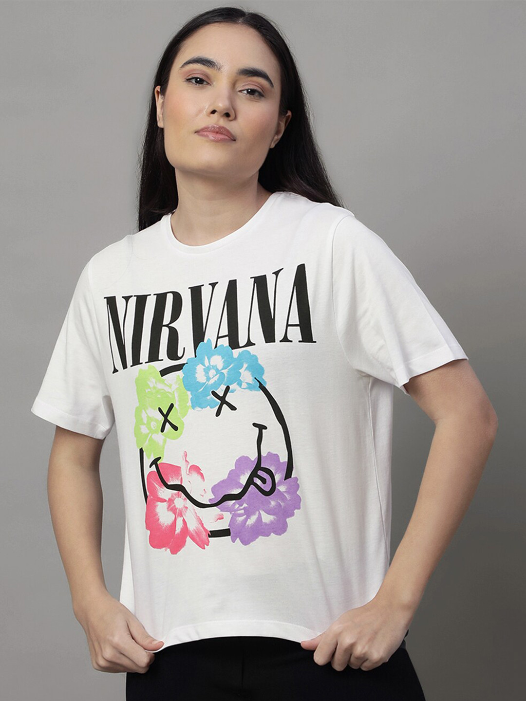 

Free Authority Women Nirvana Printed Pure Cotton Relaxed Fit T-shirt, White