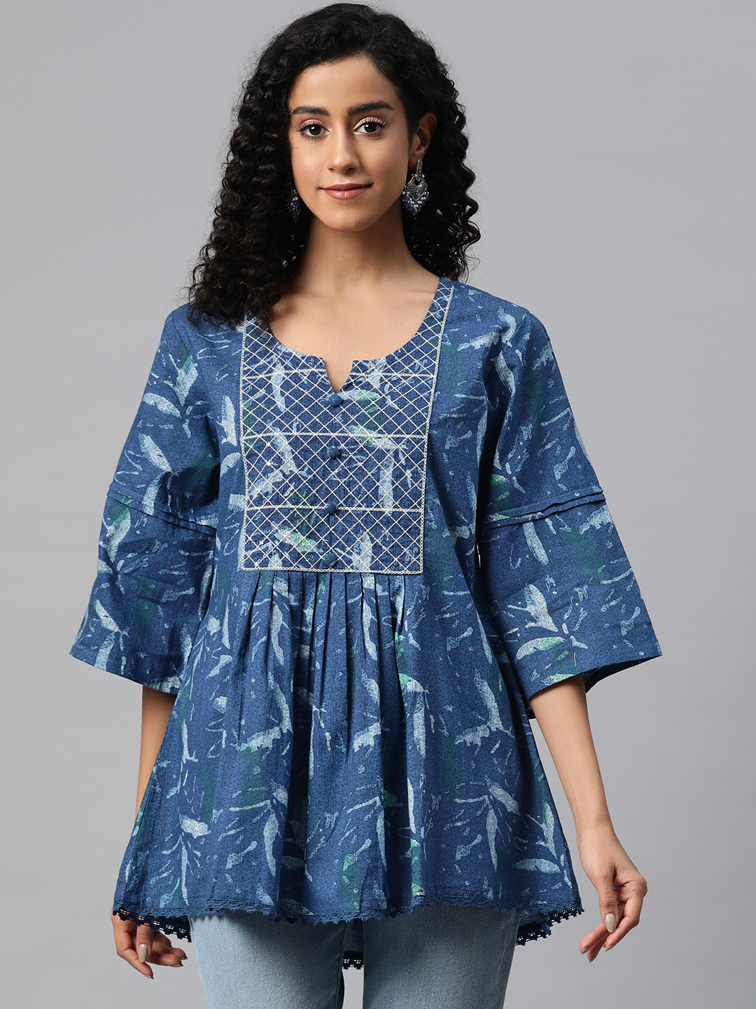 

Readiprint Fashions Print Cotton Peplum Longline Ethnic Top, Blue