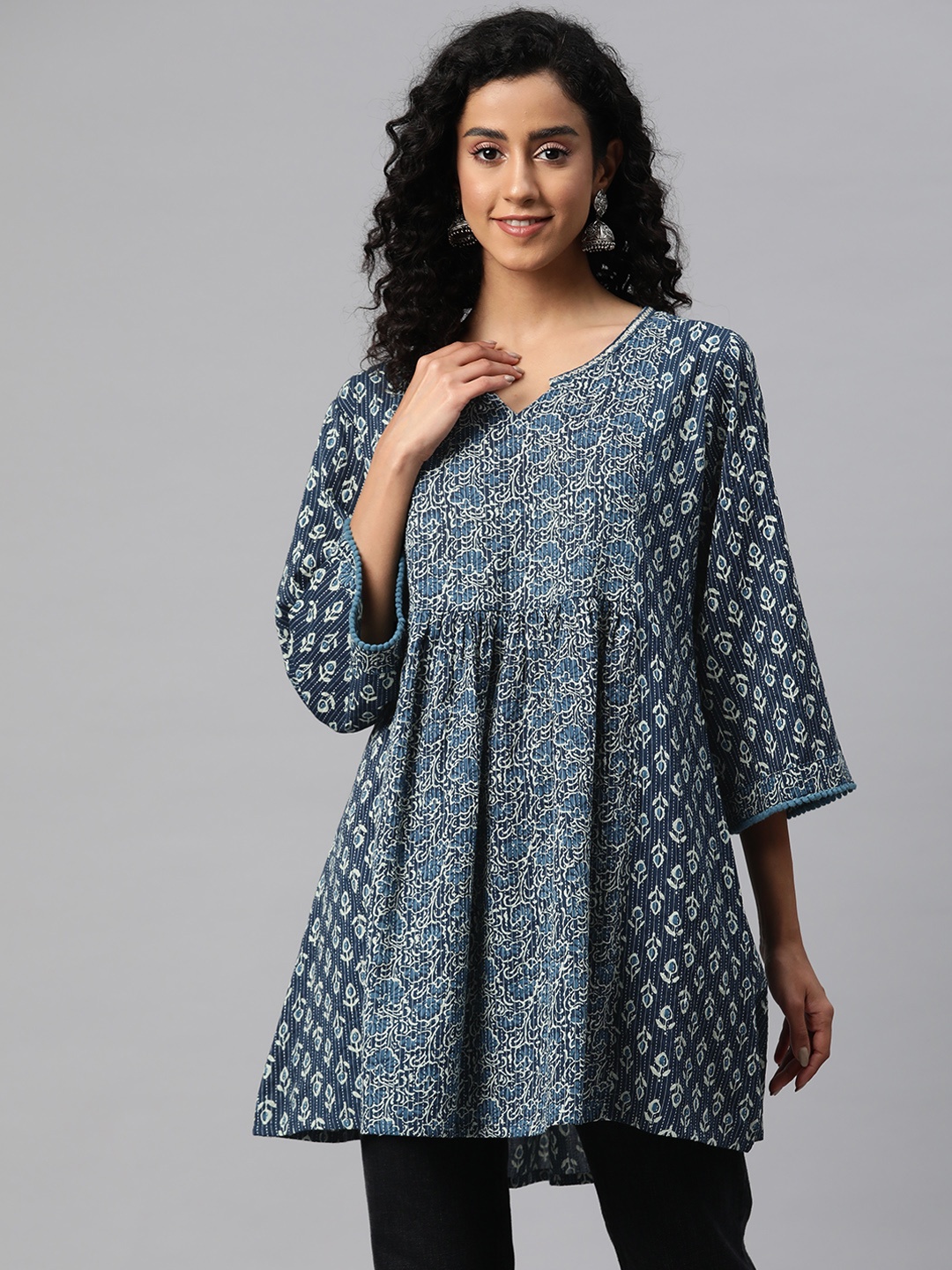 

Readiprint Fashions Printed Cotton Peplum Longline Ethnic Top, Blue
