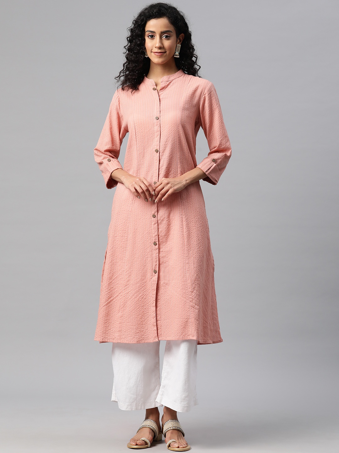 

Readiprint Women Kantha Work Straight Kurta, Peach