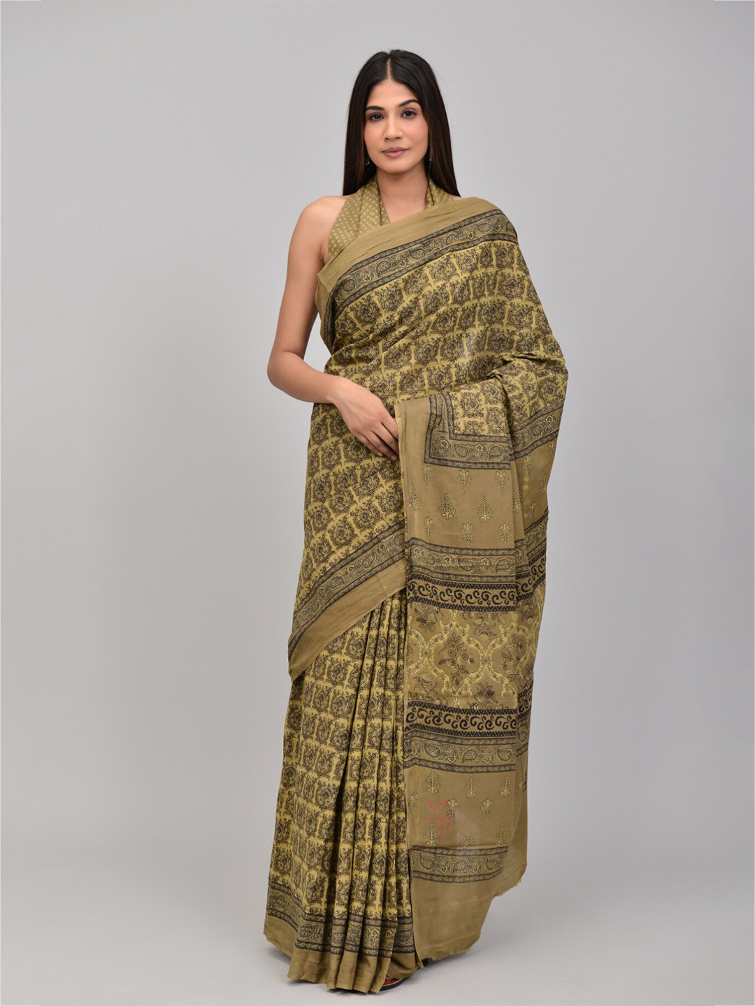 

KALINI Ethnic Motifs Printed Pure Cotton Saree, Green