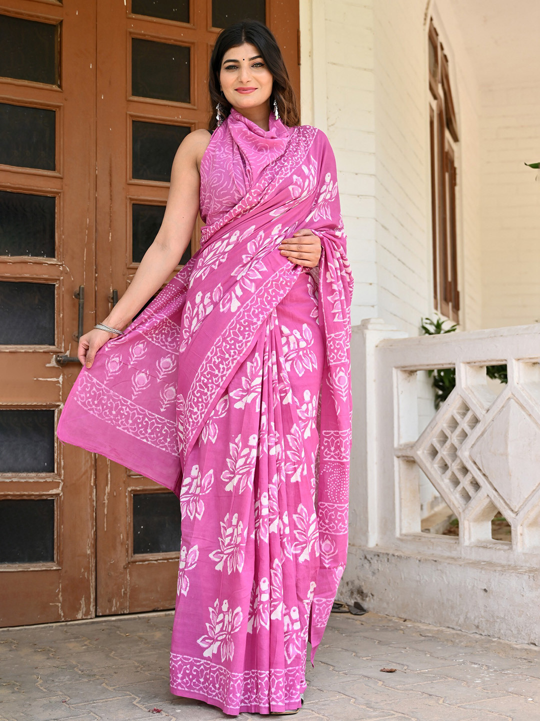 

KALINI Ethnic Motifs Printed Pure Cotton Saree, Pink