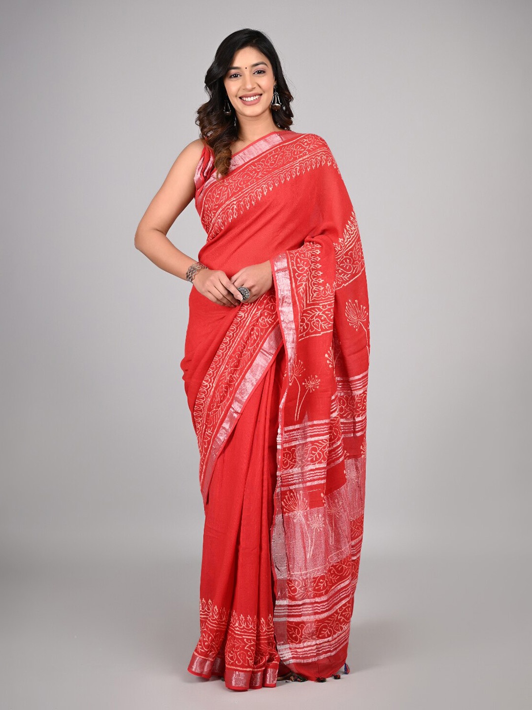 

KALINI Pure Cotton Saree, Red
