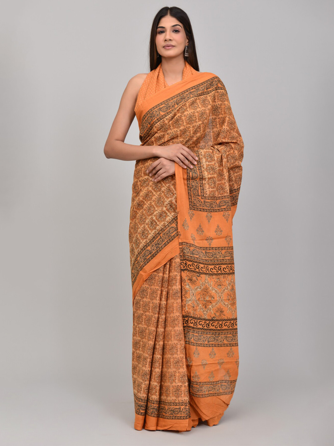 

KALINI Ethnic Motif Printed Pure Cotton Saree, Mustard