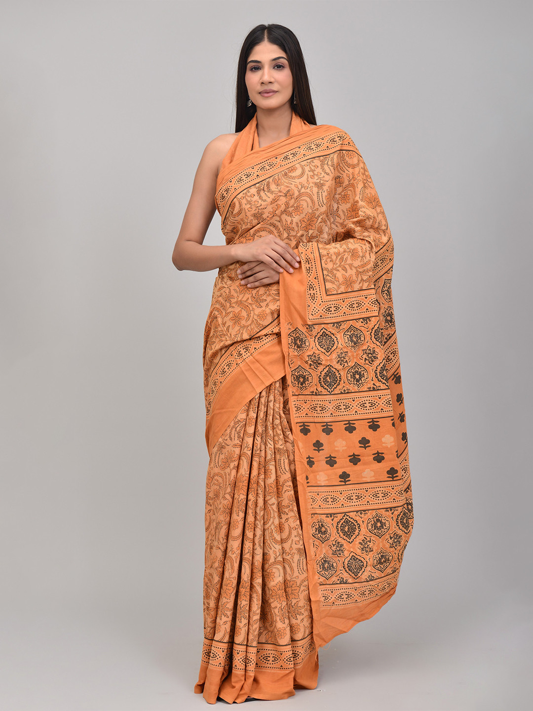

KALINI Ethnic Motifs Printed Pure Cotton Saree, Mustard