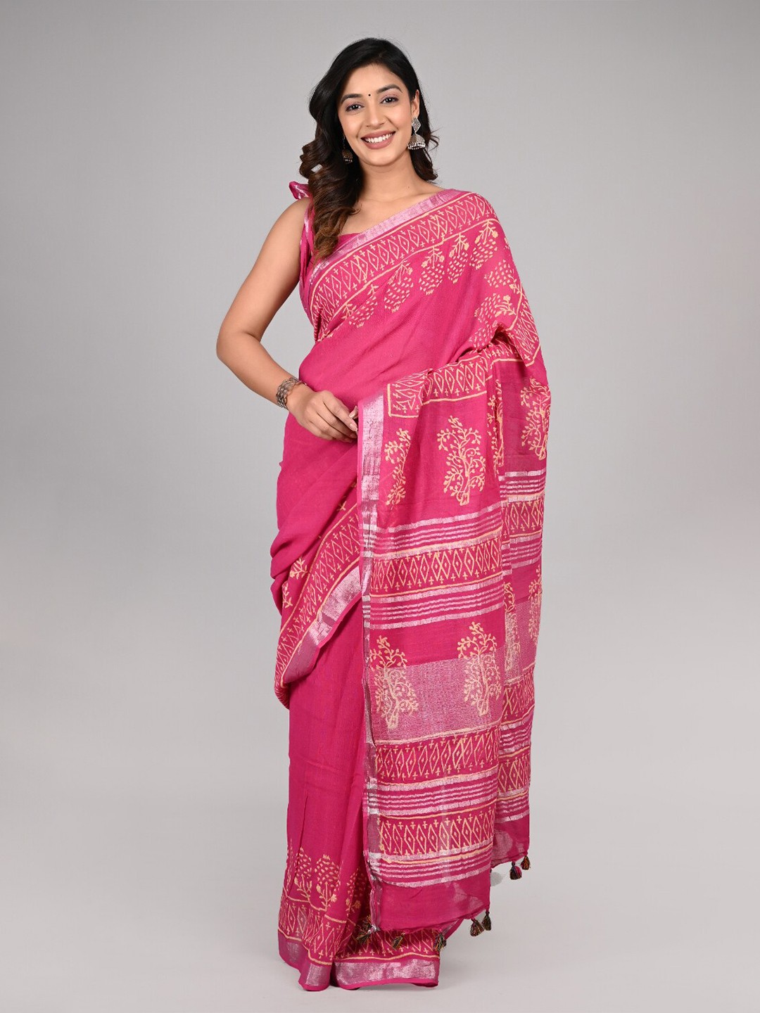 

KALINI Floral Printed Pure Cotton Saree, Pink