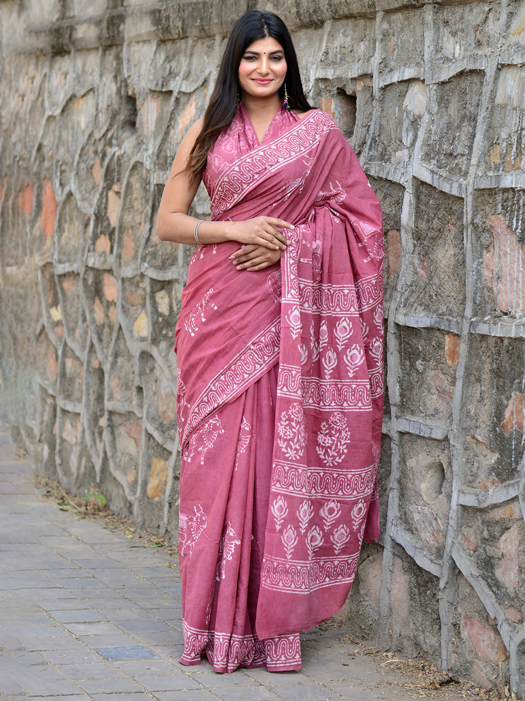 

KALINI Floral Block Printed Pure Cotton Saree, Mauve