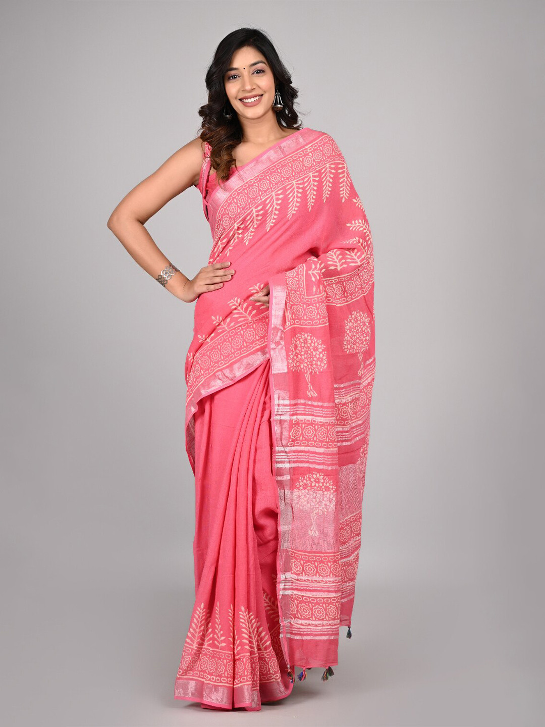 

KALINI Ethnic Motif Printed Pure Cotton Saree, Pink