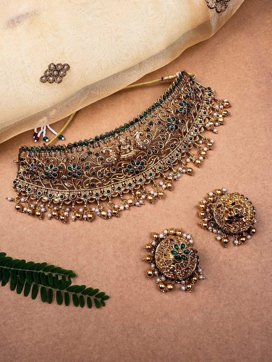 

StileAdda Gold-Plated Stone Studded Temple Jewellery Set