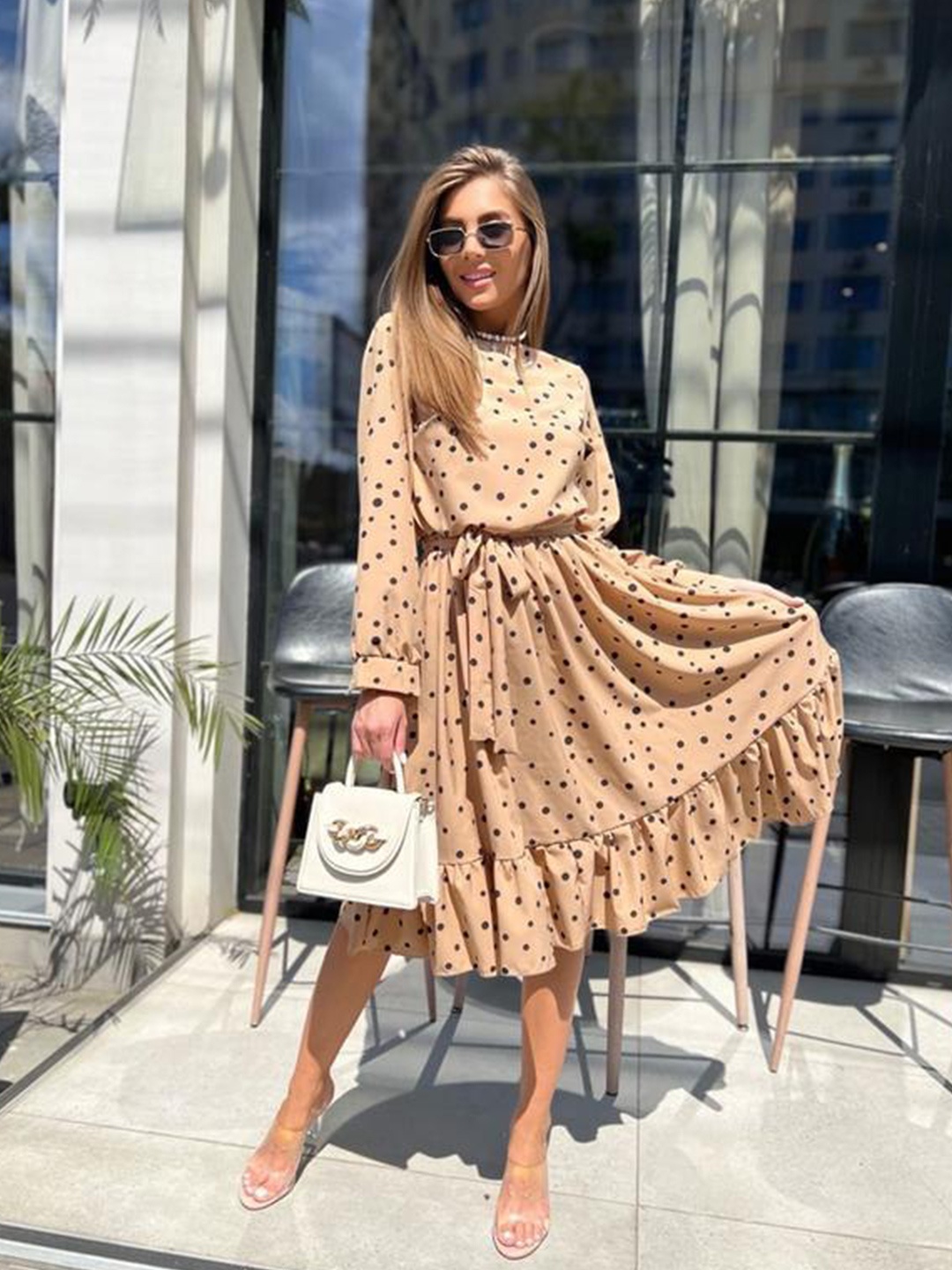 

StyleCast Khaki Floral Print Fit & Flare Midi Dress