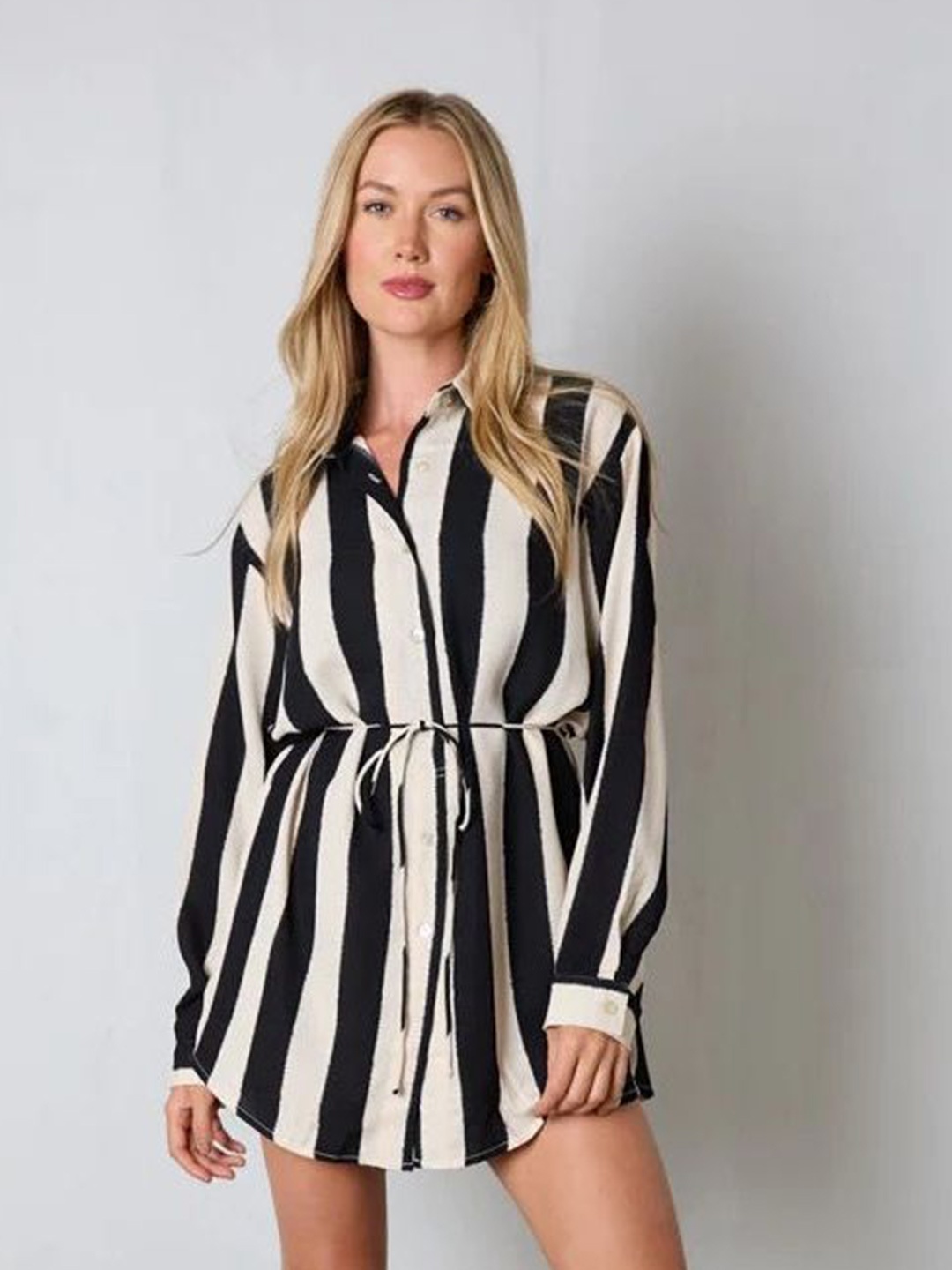 

StyleCast Black Striped Shirt Style Mini Dress