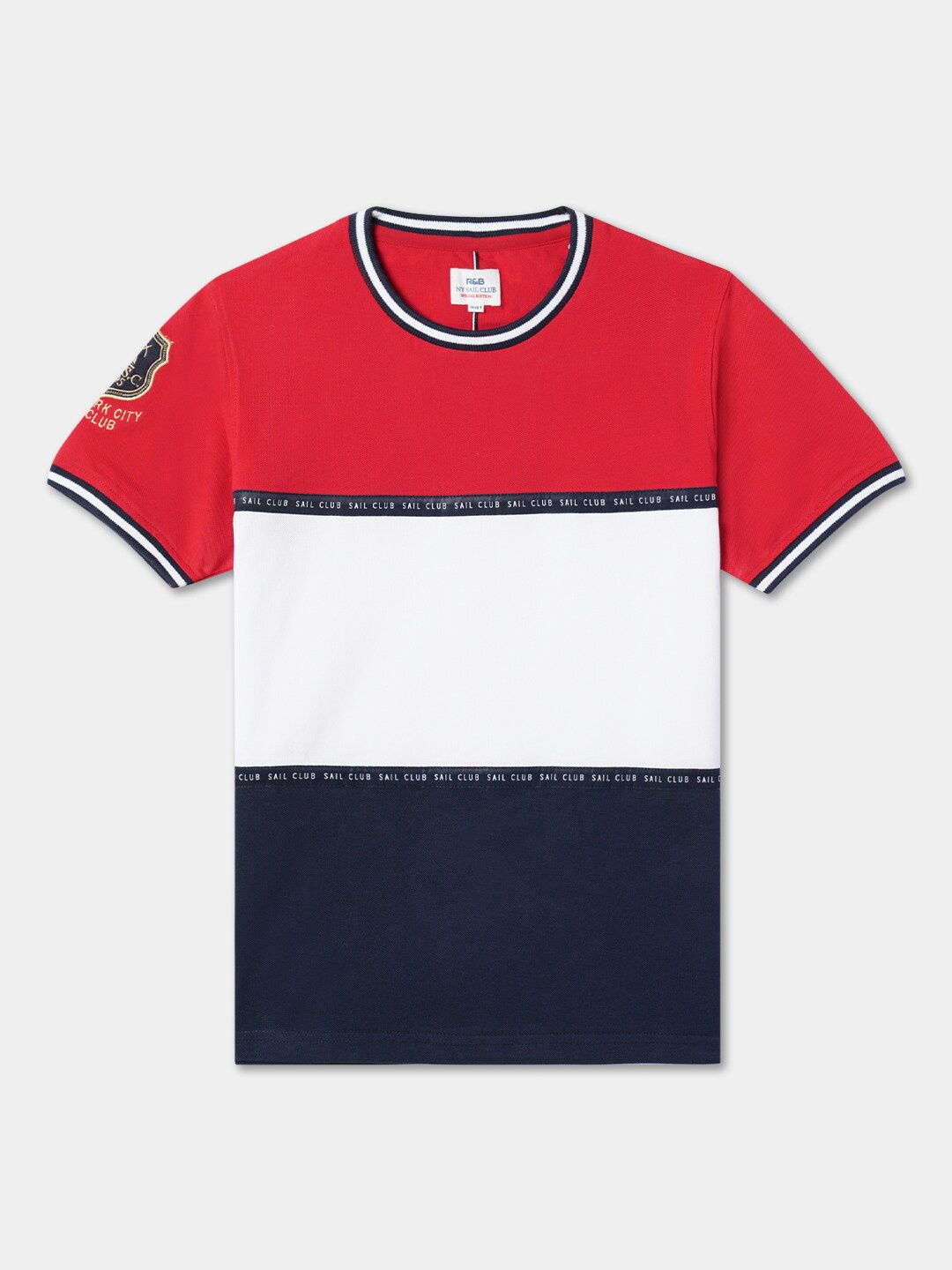 

R&B Boys Colourblocked Round Neck Cotton Relaxed Fit T-shirt, Red