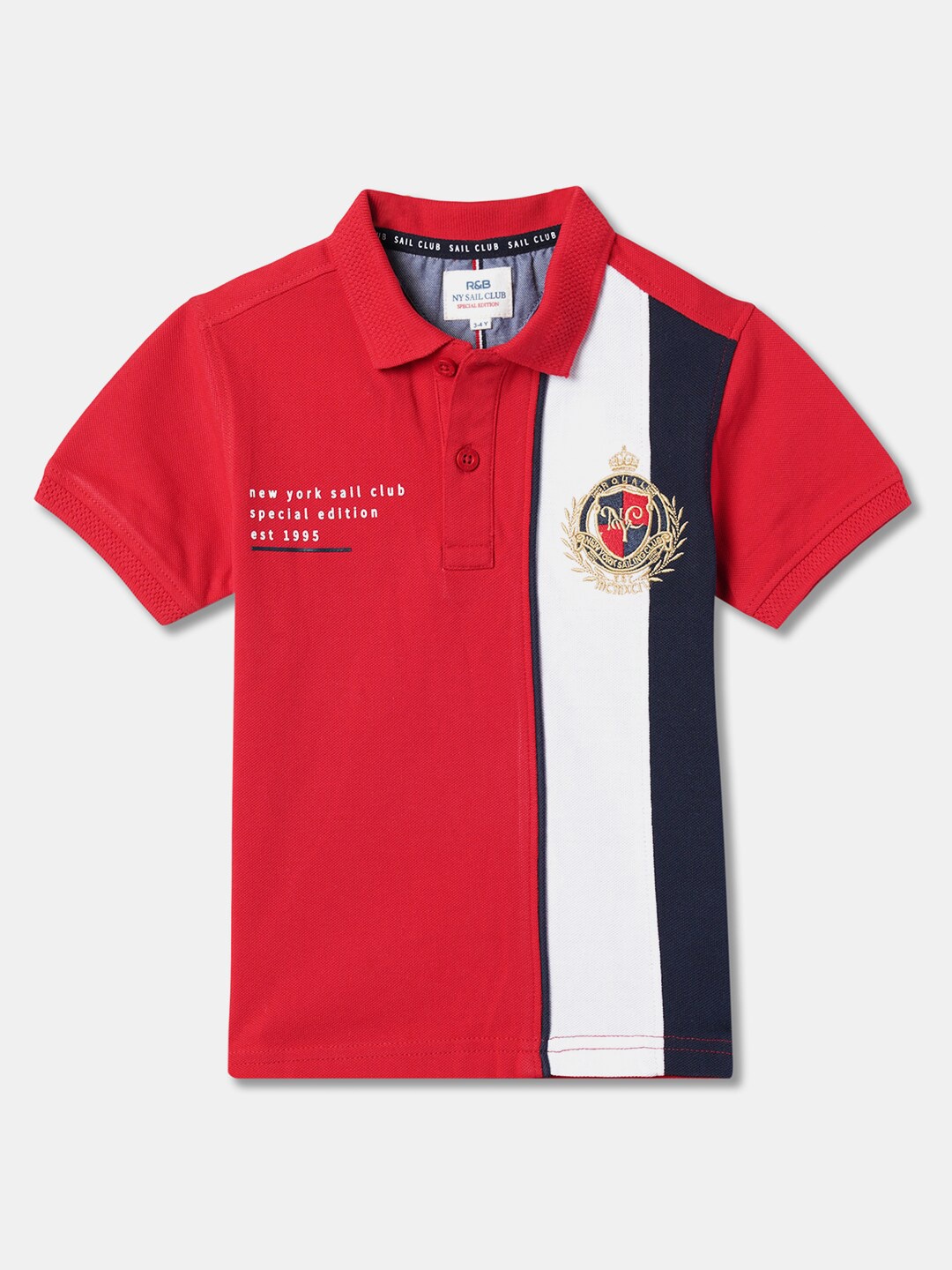 

R&B Boys Striped Polo Collar Cotton T-Shirt, Red