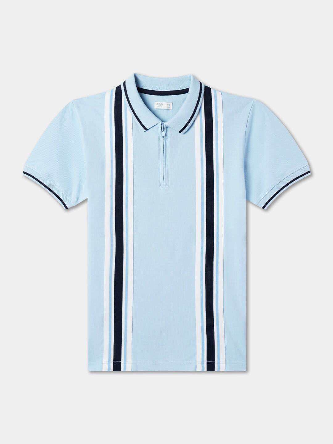 

R&B Boys Striped Polo Collar Cotton T-Shirt, Blue